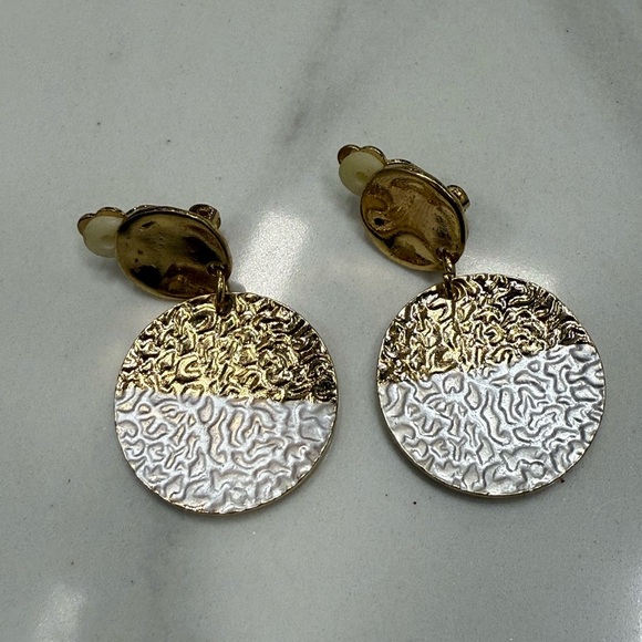 Vintage Gold and Silver-Toned Textured Earrings - Picture 1 of 2